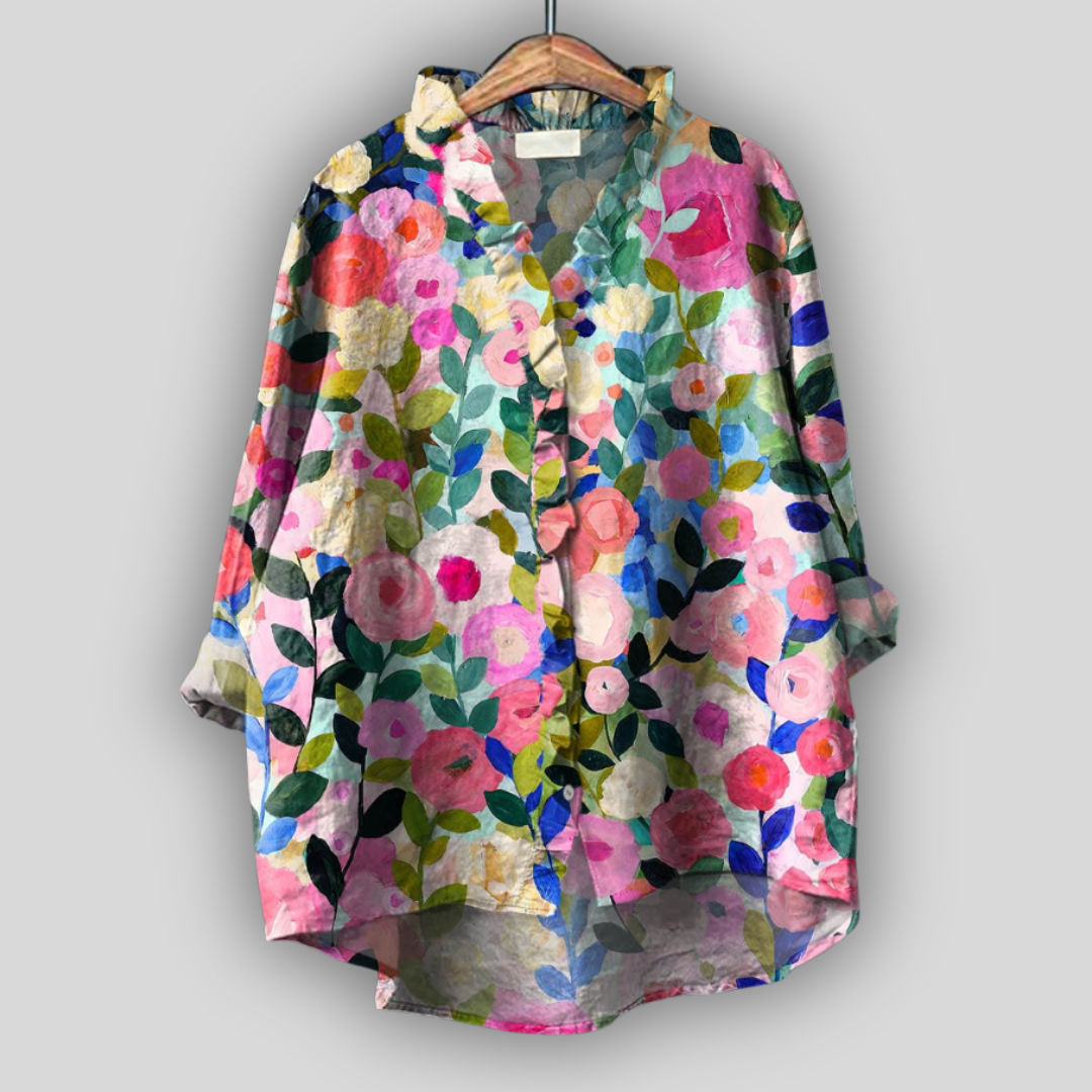 Linen Blouse Blooming Paradise