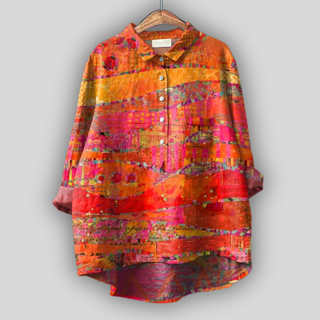 Multicoloured Linen Blouse with Artistic Design