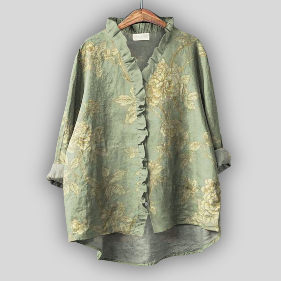 Linen Blouse Golden Green Aura