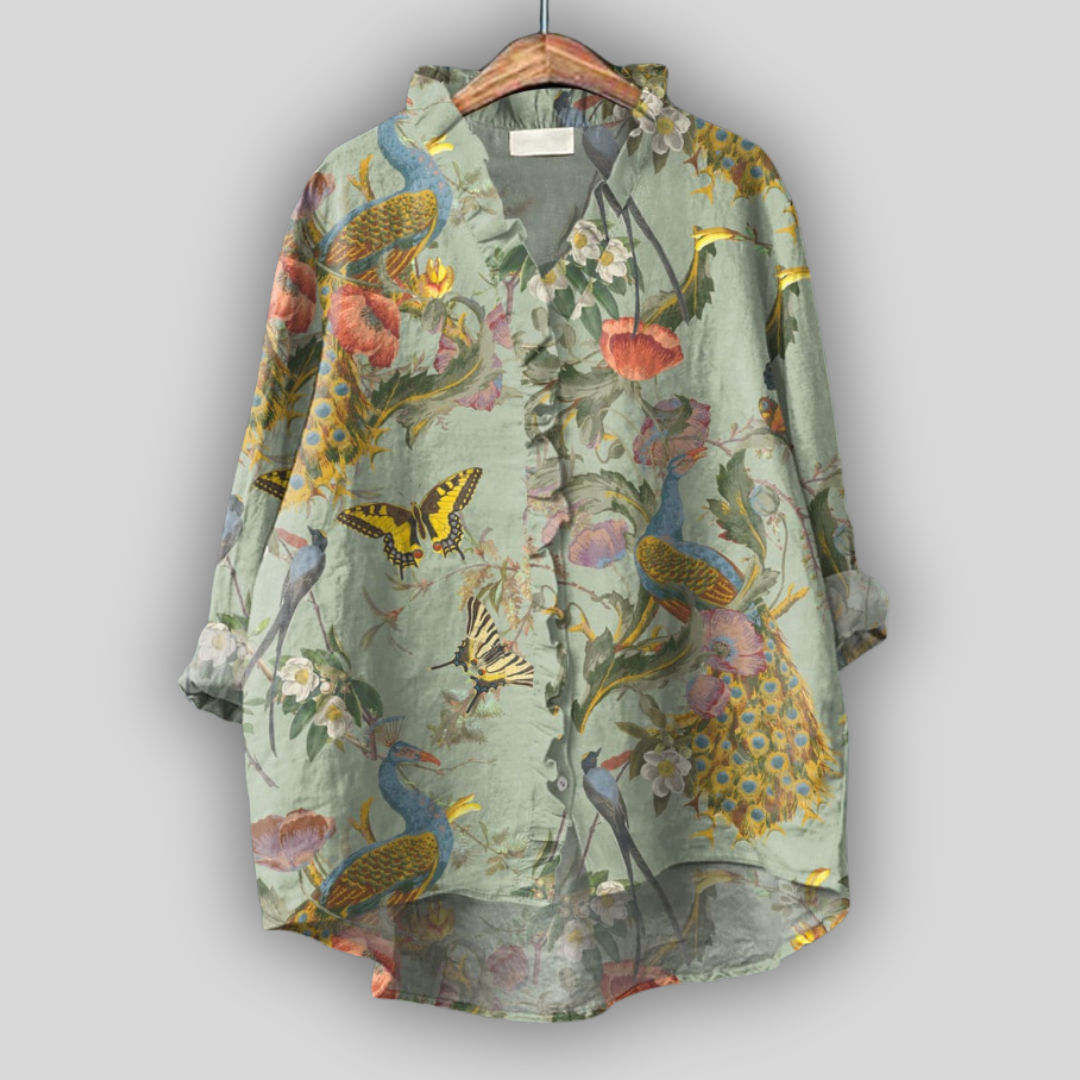 Linen Blouse “Garden of Peacocks”