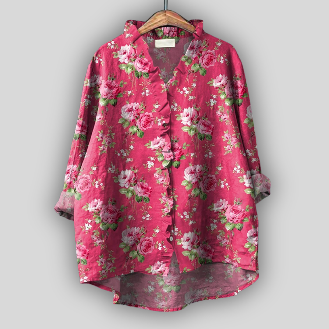 Linen Blouse Pink Floral