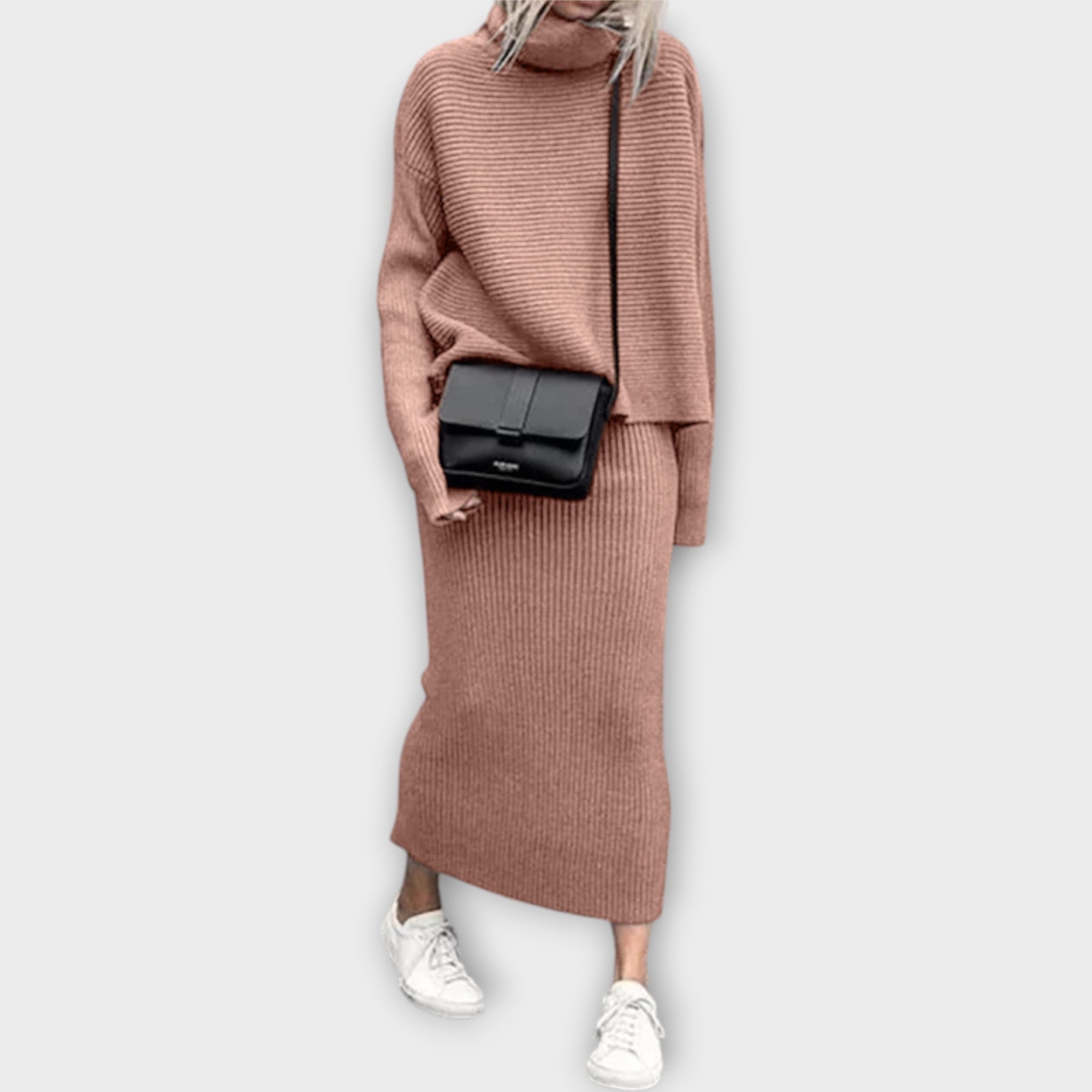 Knitted Set with Roll Neck and Skirt