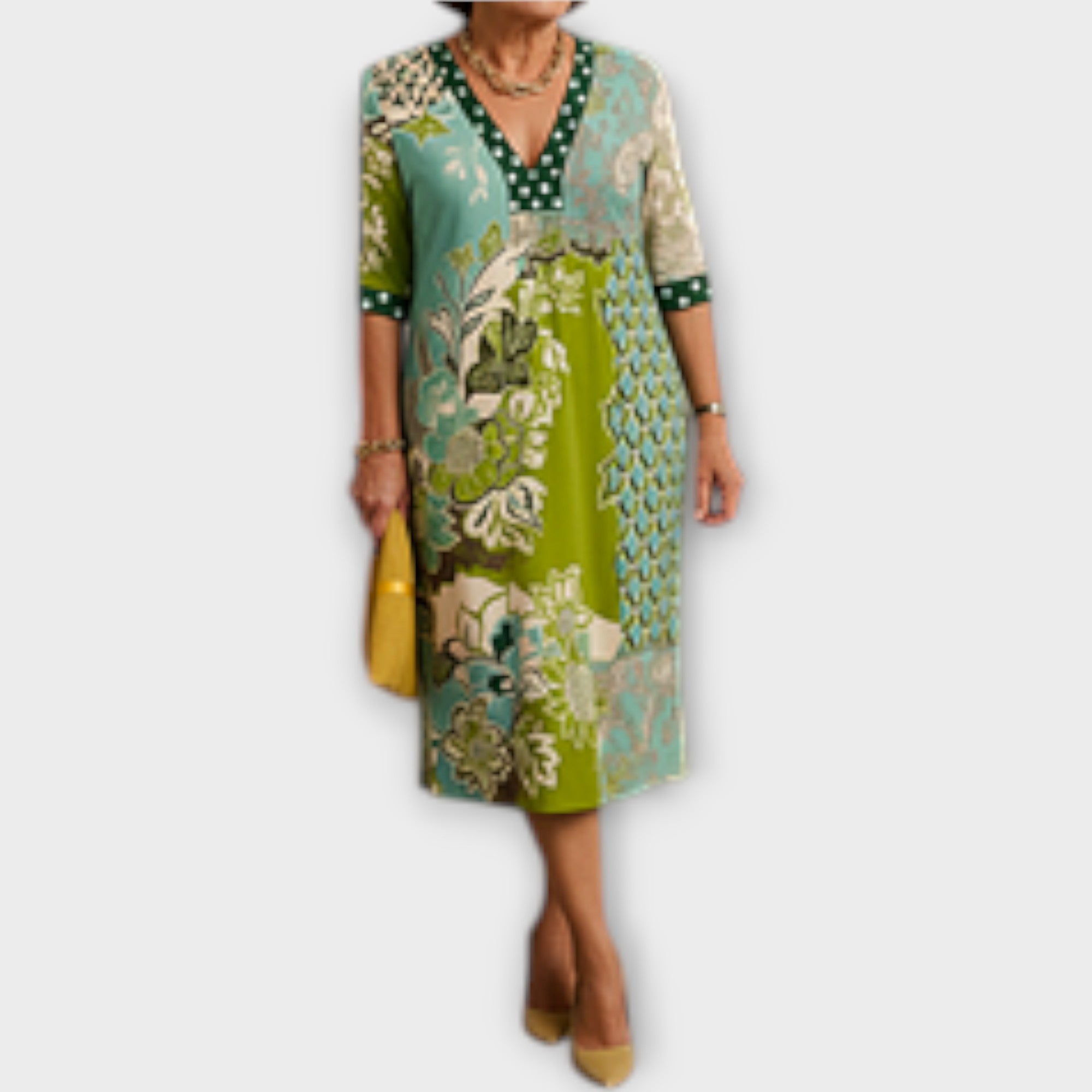 Dress with Elegant Neckline and Unique Designs