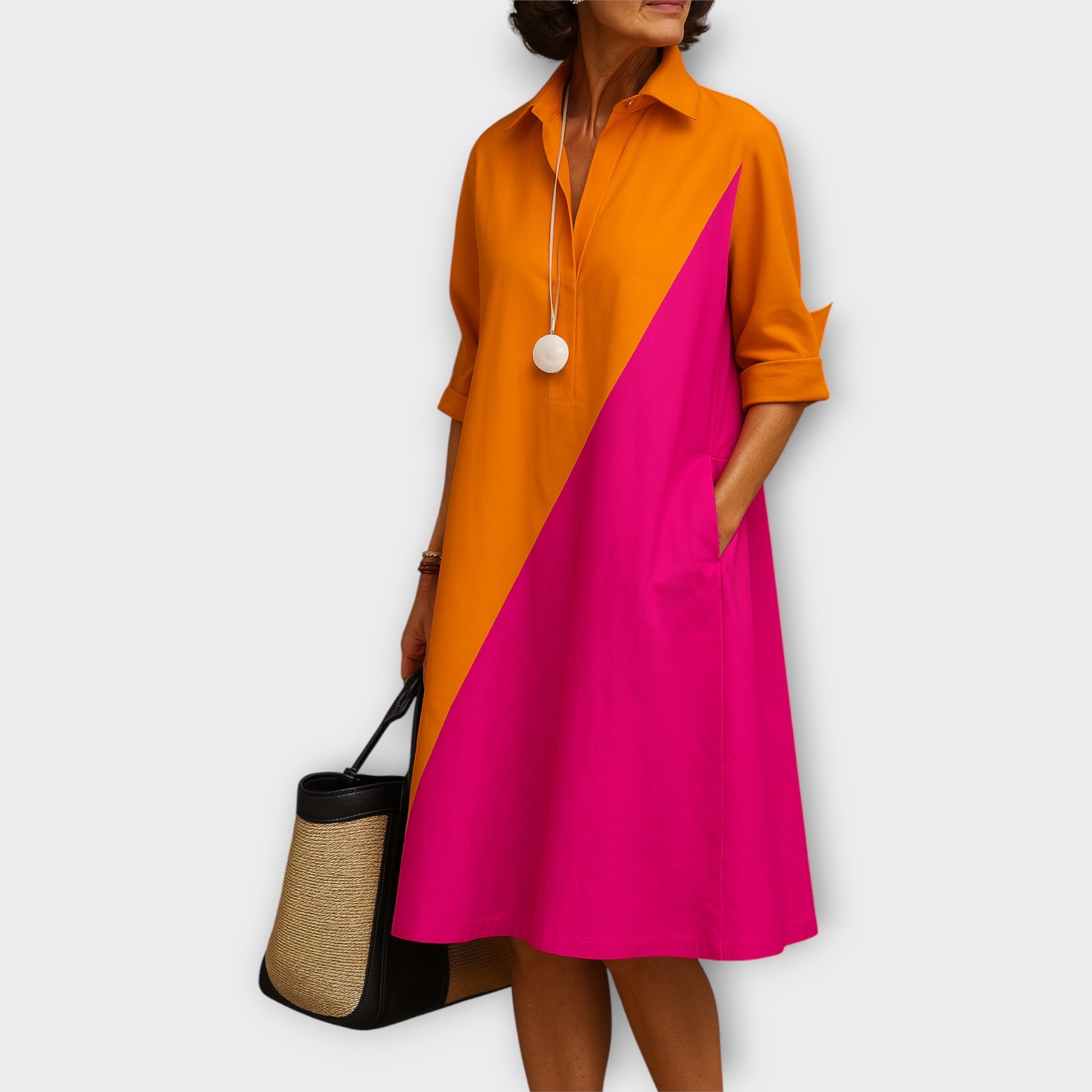 Elegant Shirt-Dress with Geometric Touch