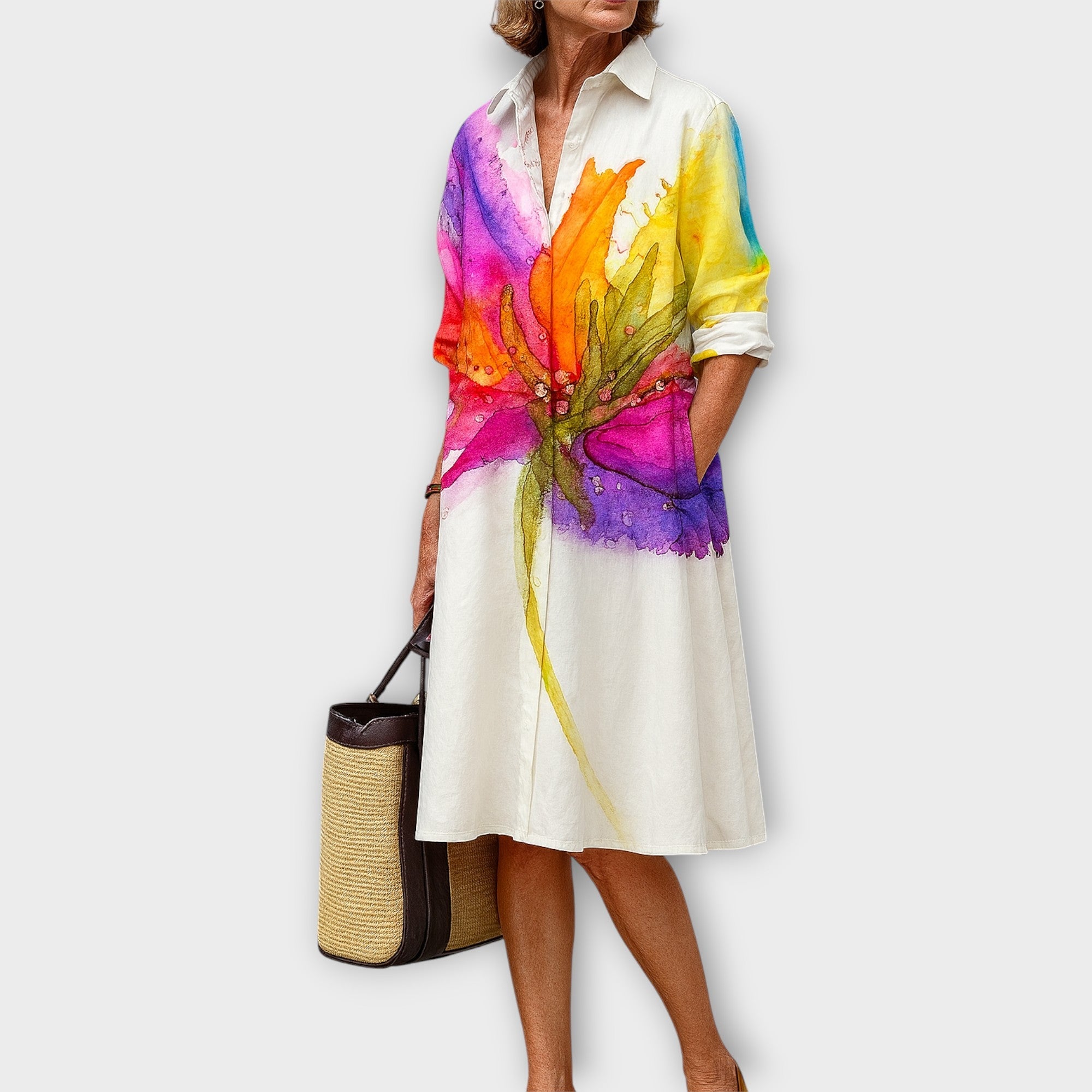 Elegant Shirt-Dress with an Artistic Touch