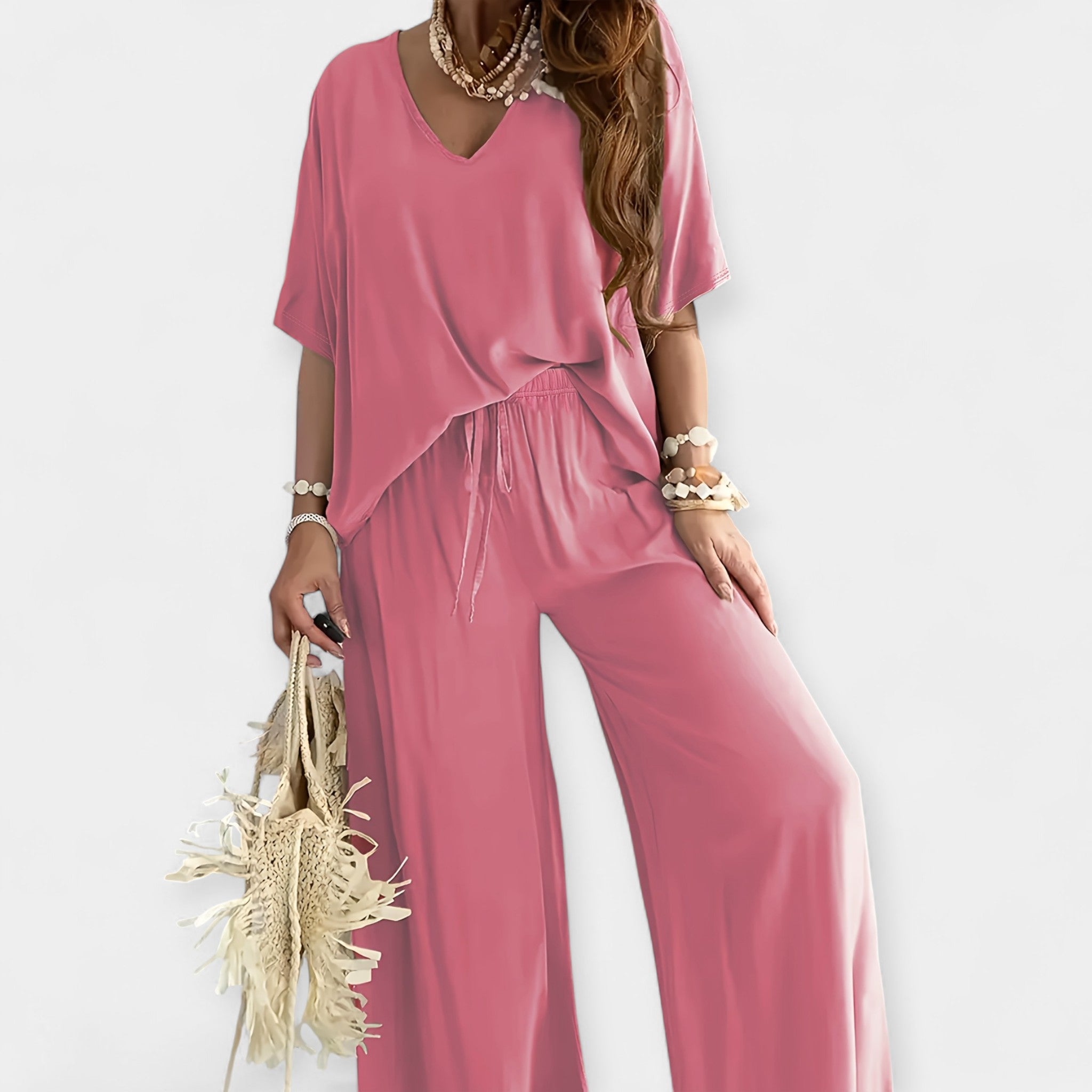 Airy Set with Wide Trousers and Loose Blouse