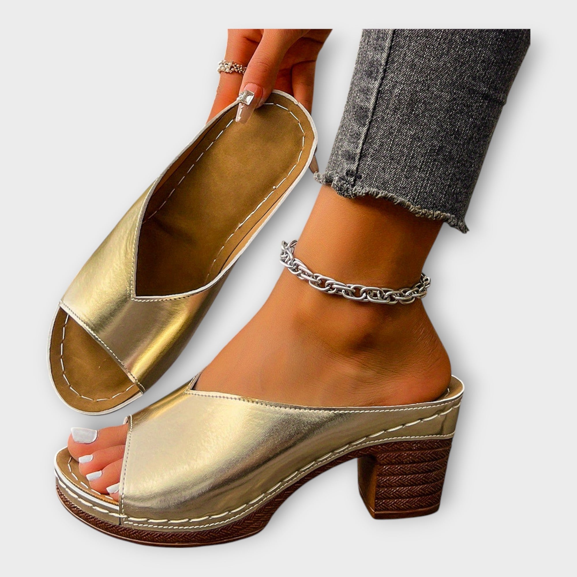 Heeled Sandals with Chunky Heel and Open Back