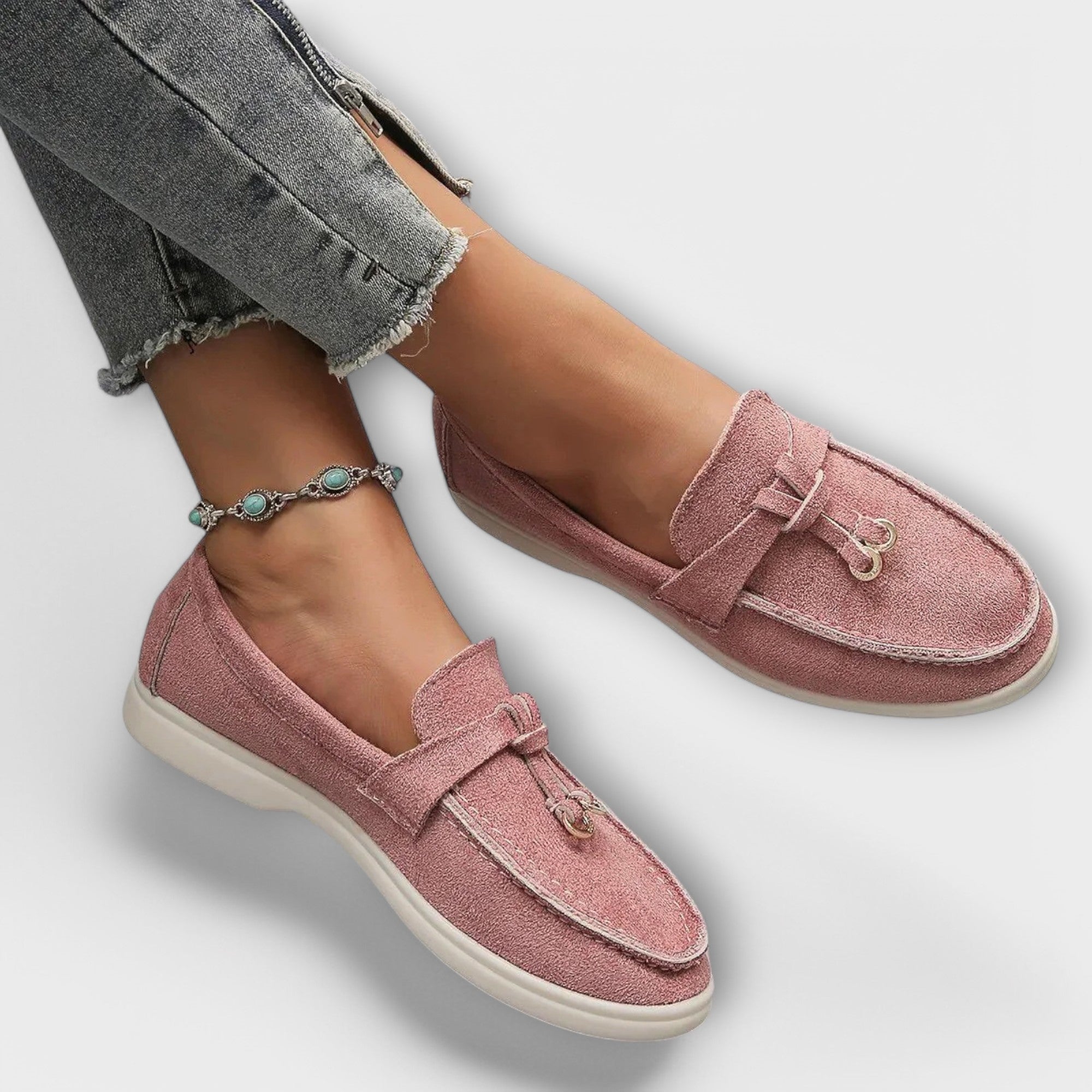 Women's Beige Loafers with Decorative Laces