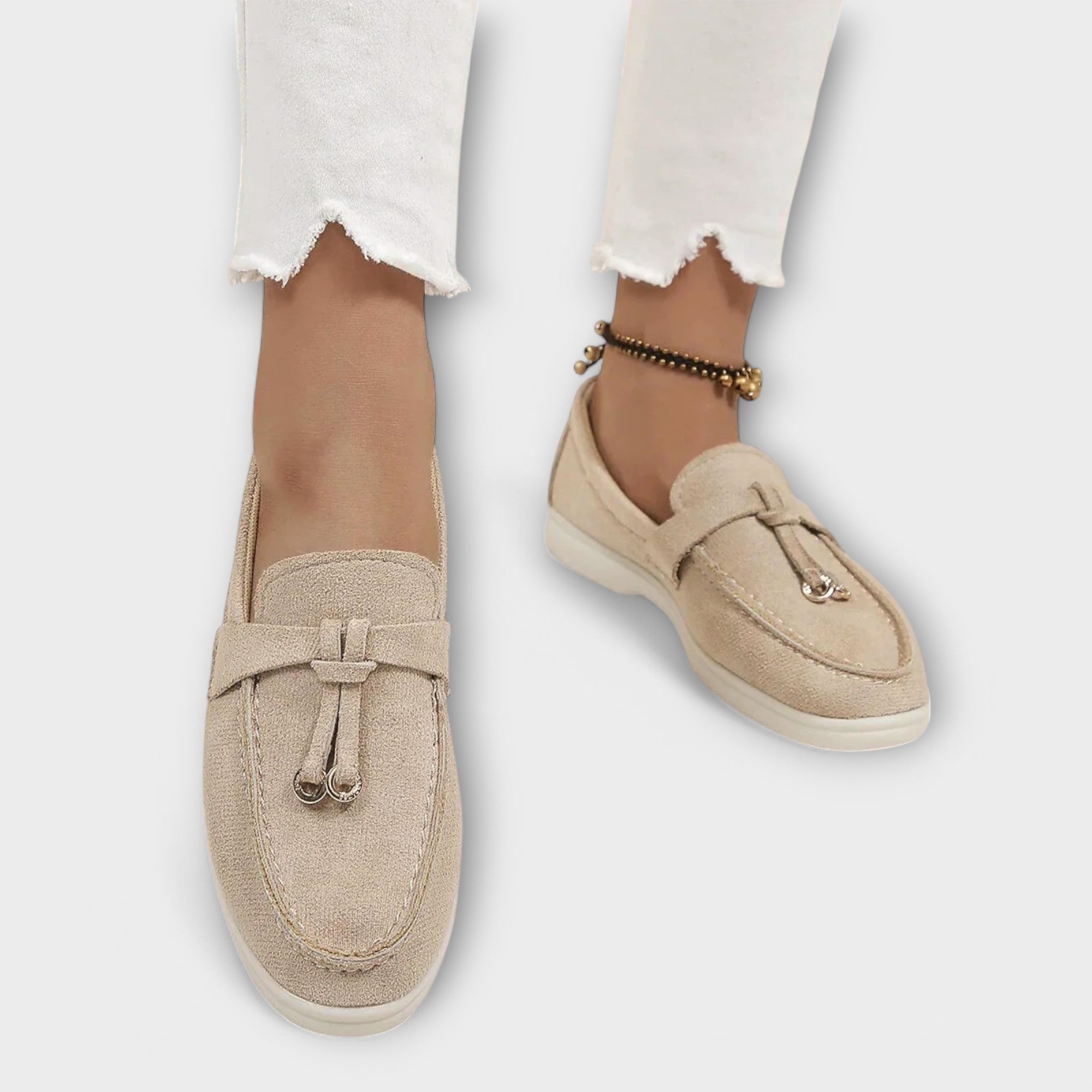 Women's Beige Loafers with Decorative Laces