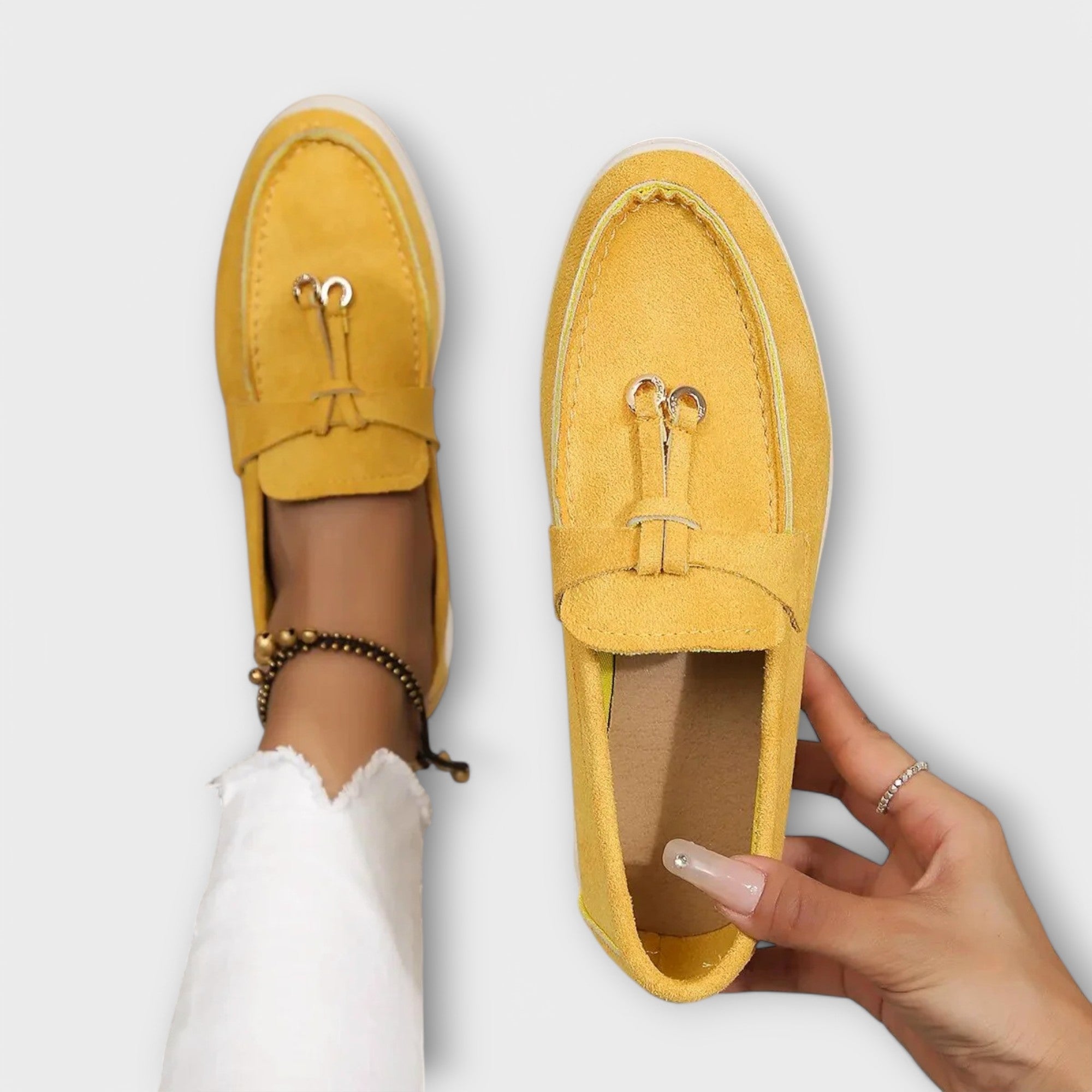 Women's Beige Loafers with Decorative Laces