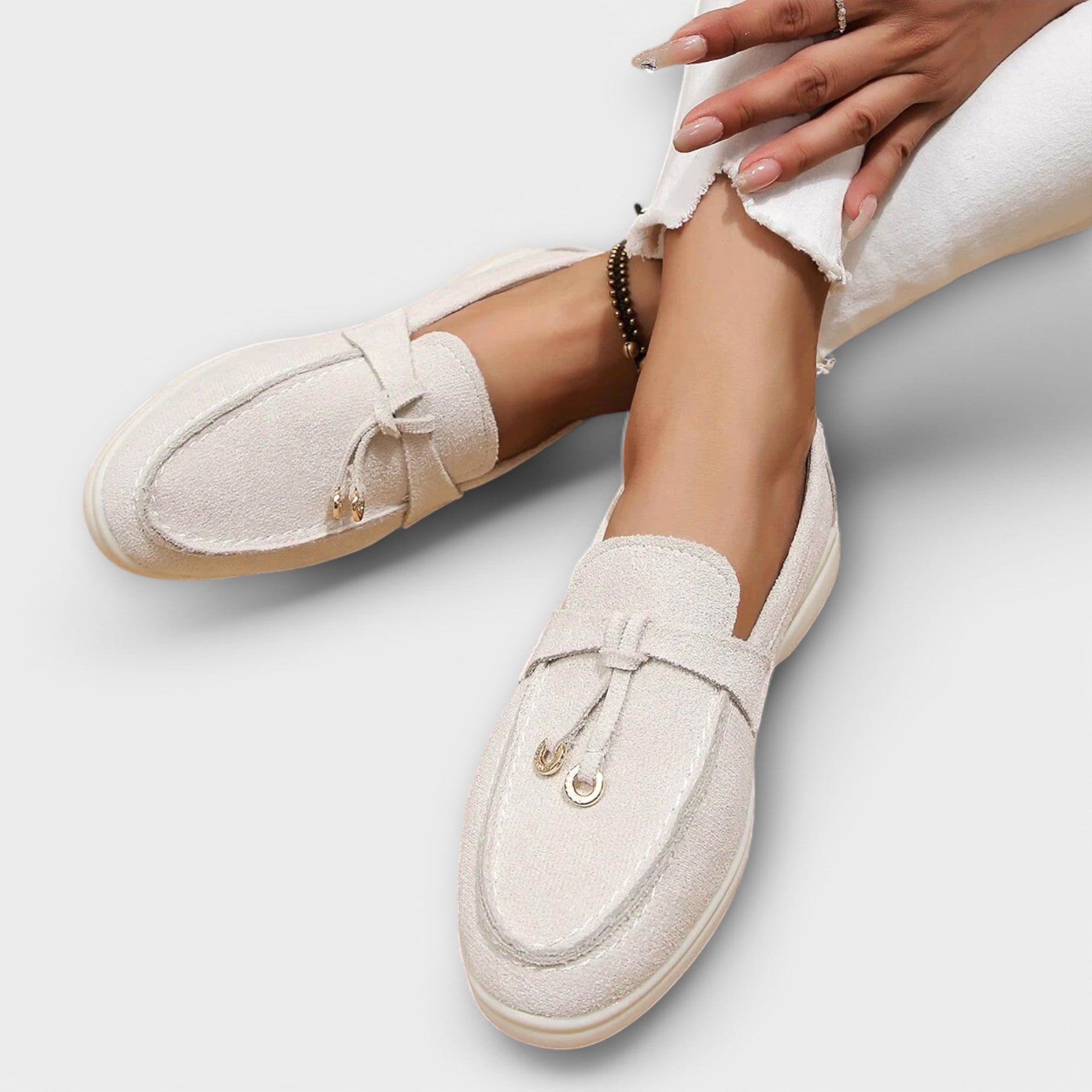 Women's Beige Loafers with Decorative Laces