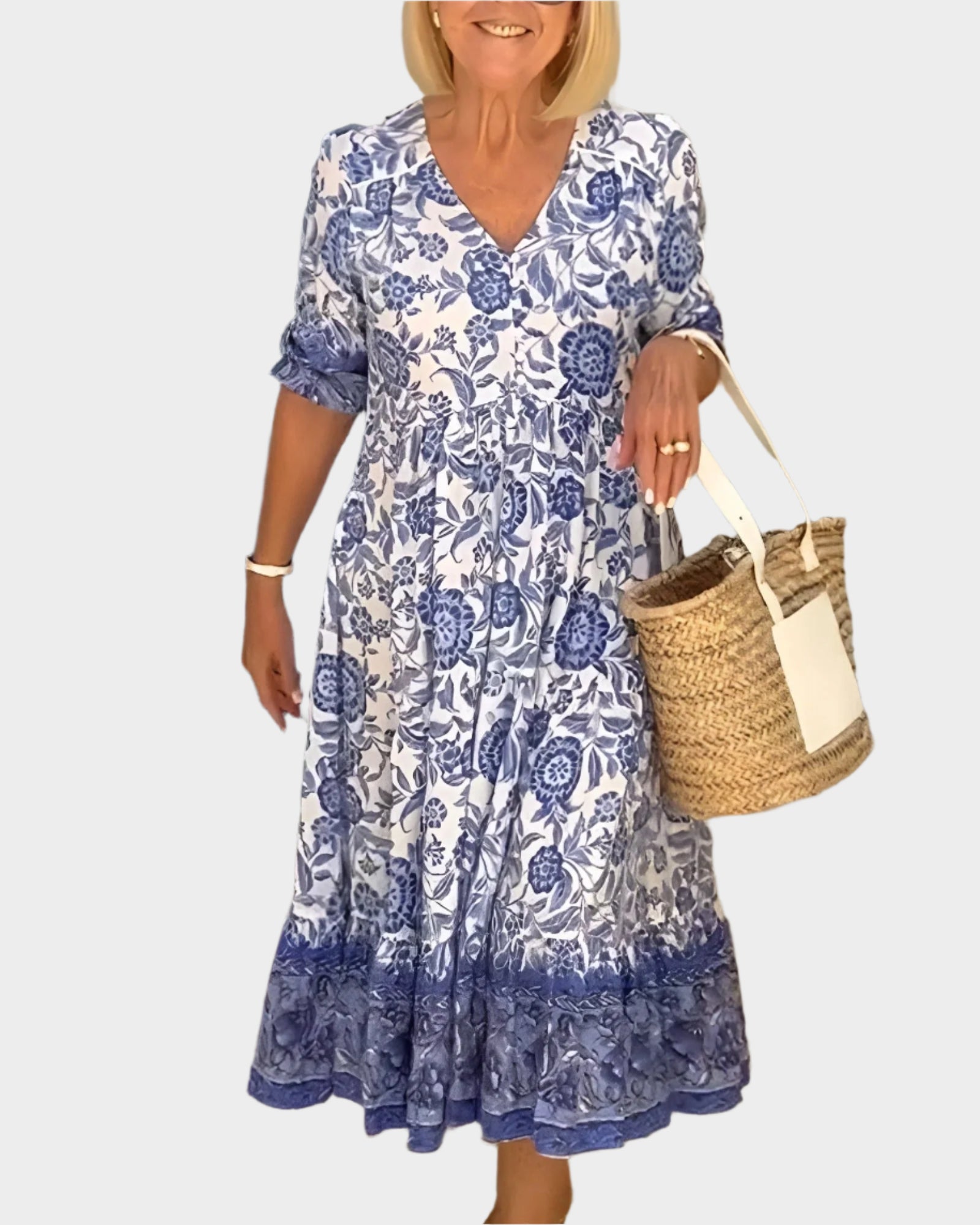 Floral Dress with V Neckline