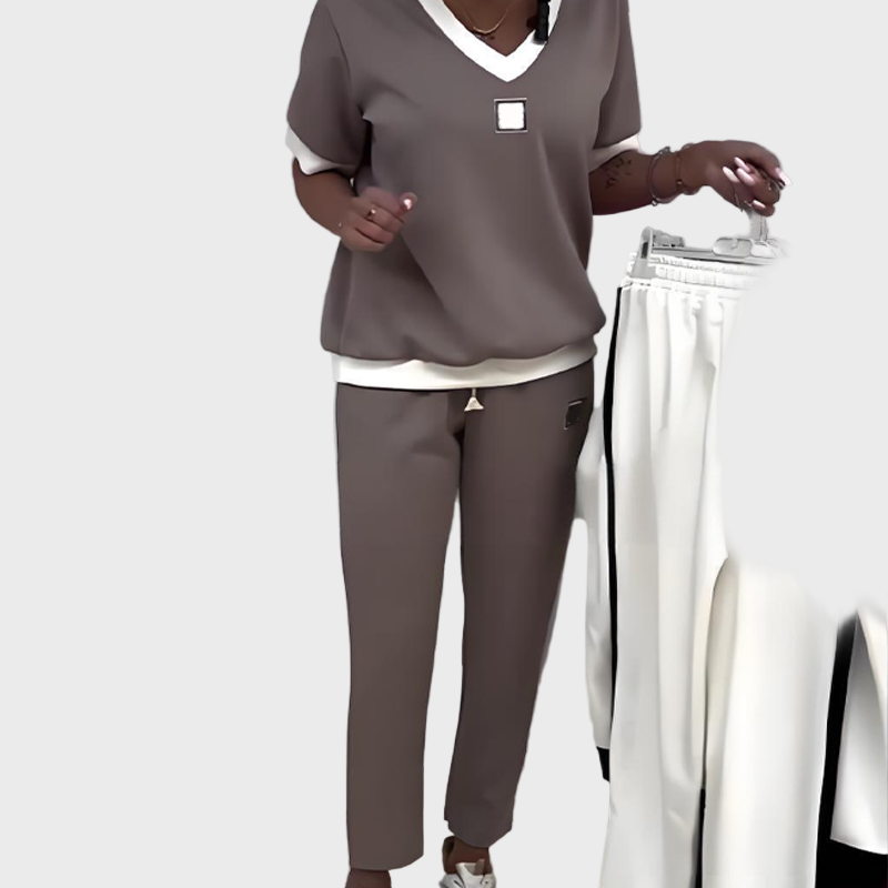 Women's Set with Top and Trousers with V Neckline