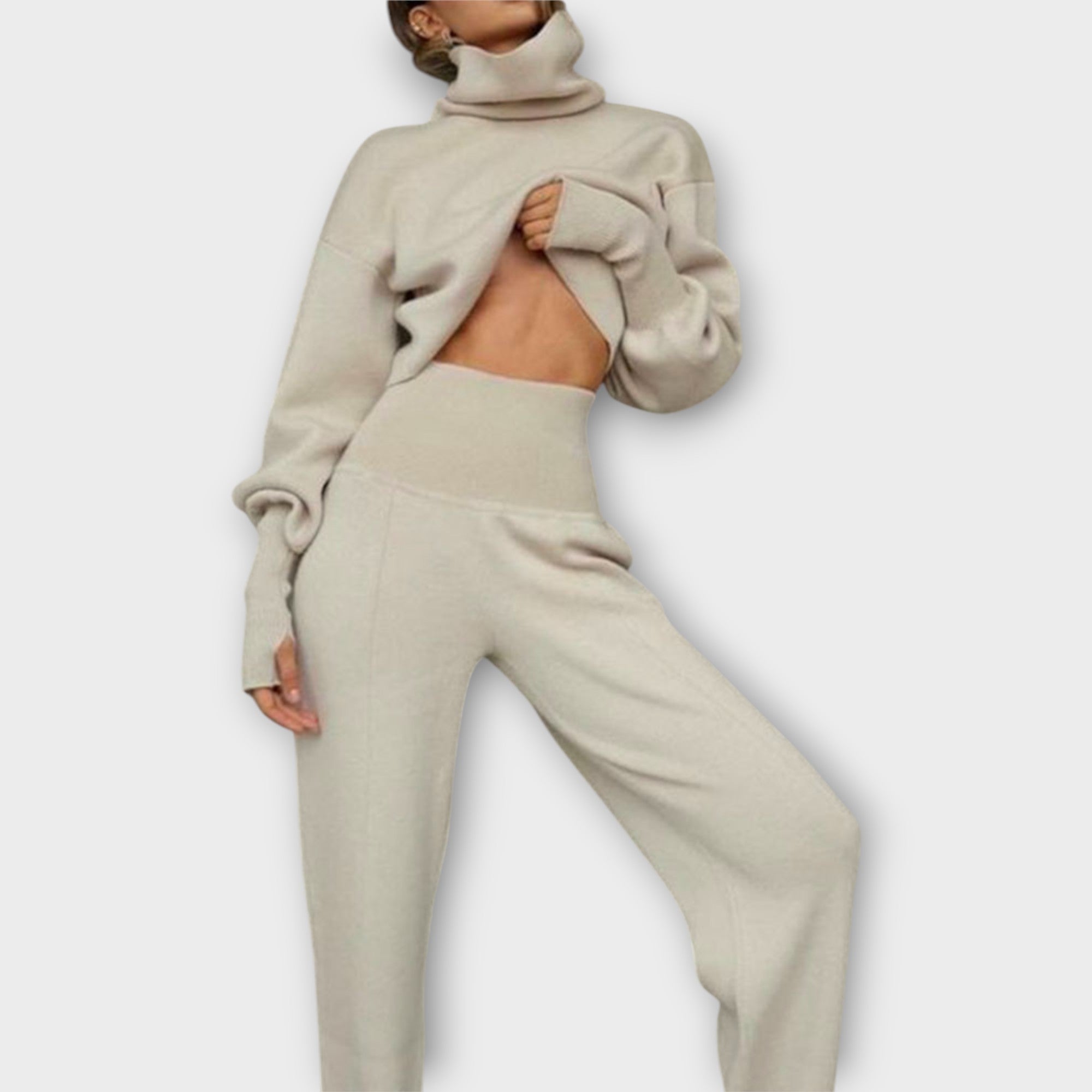 Knitted Set with Roll Neck and Relaxed Fit