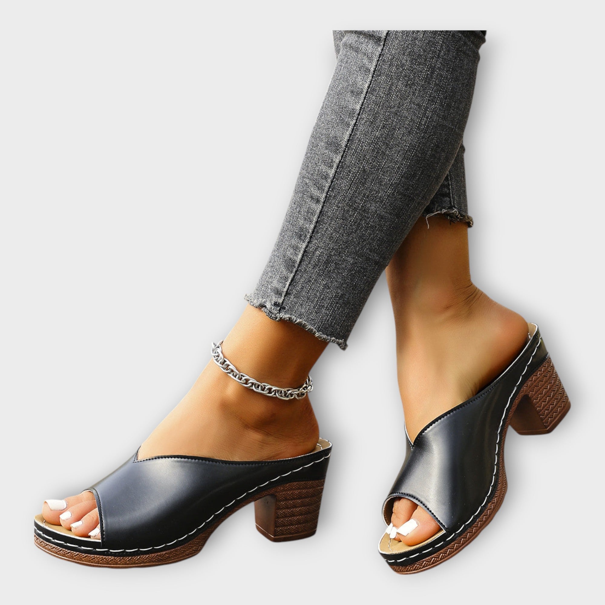 Heeled Sandals with Chunky Heel and Open Back