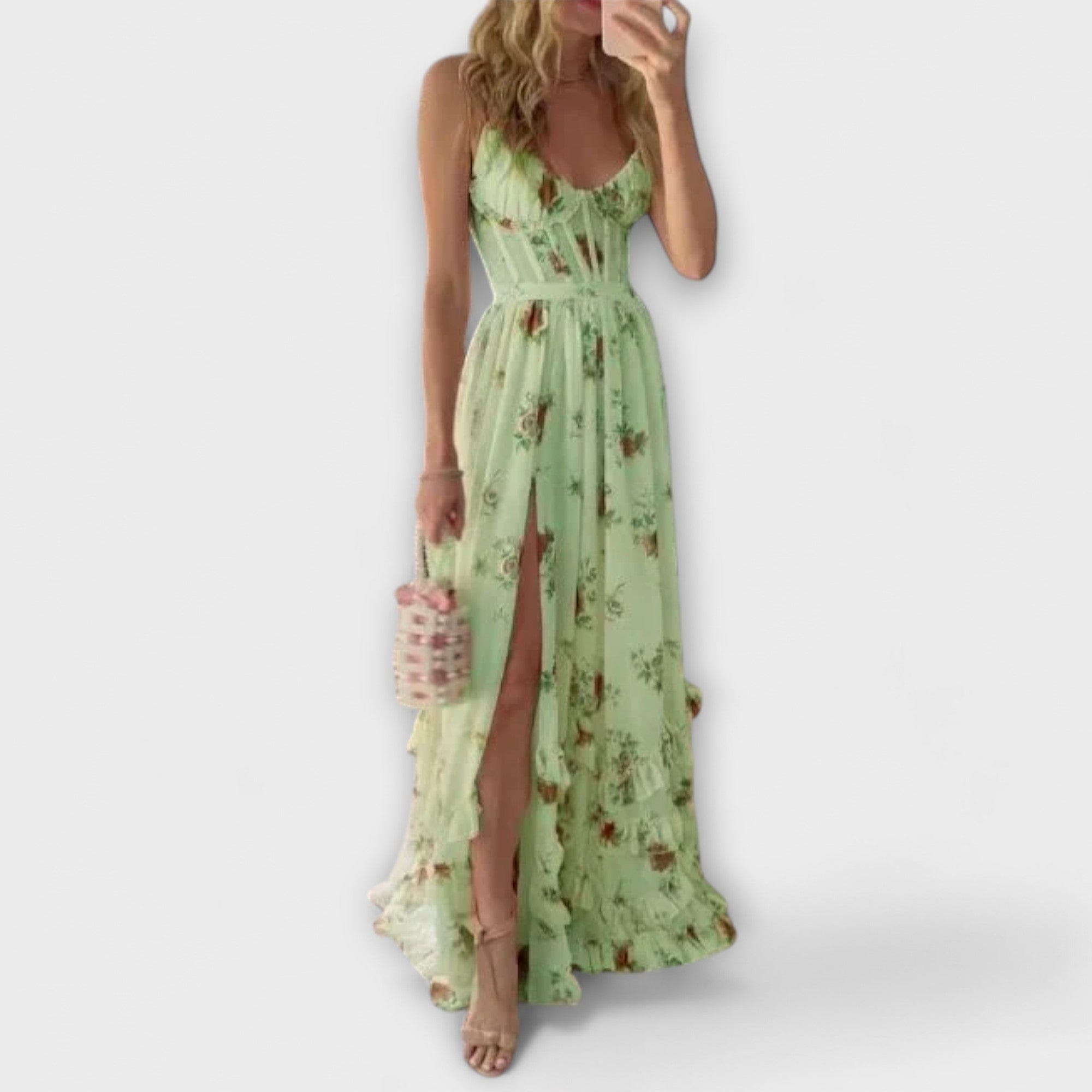 Maxi Dress with Floral Pattern and Split