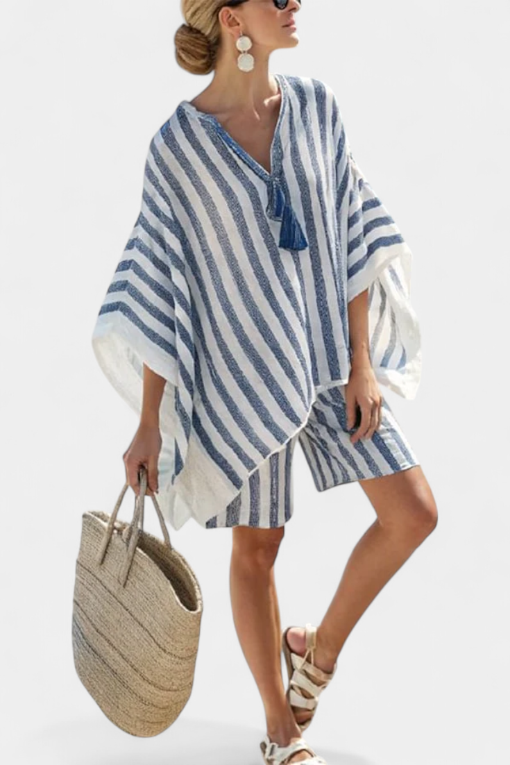 Nancy Striped Set with Oversized Top and Elegant Shorts