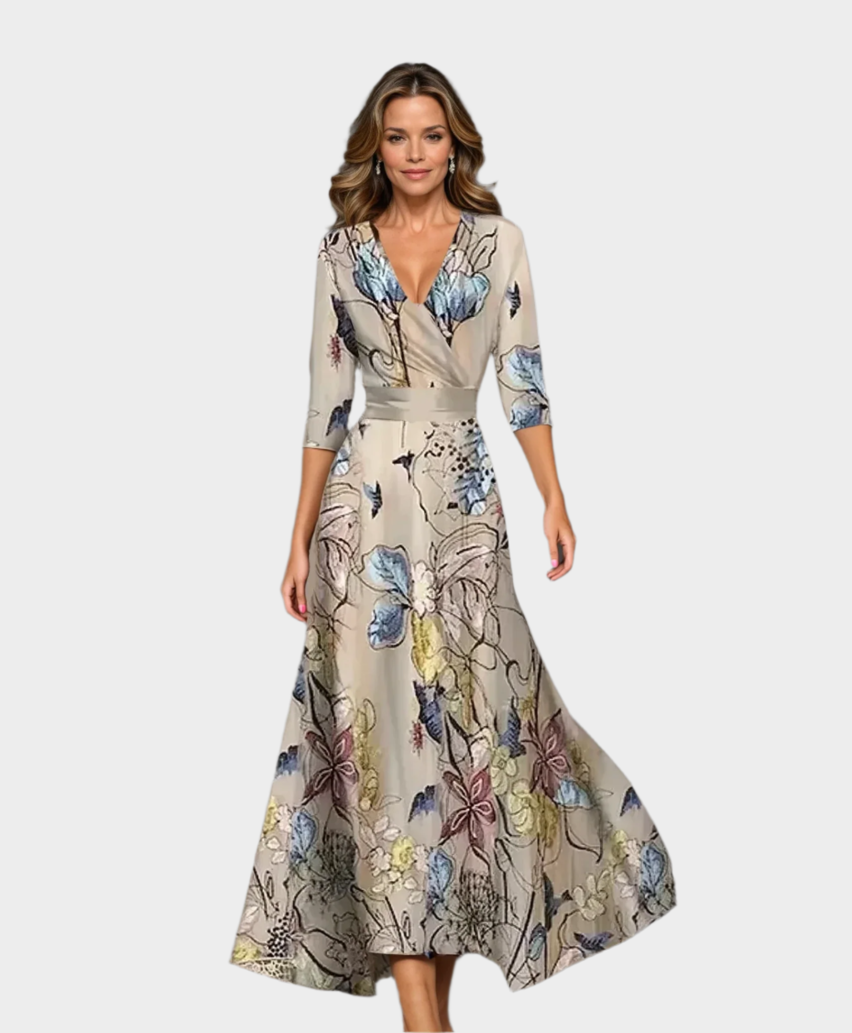 Midi Dress with High Waist and Relaxed Fit