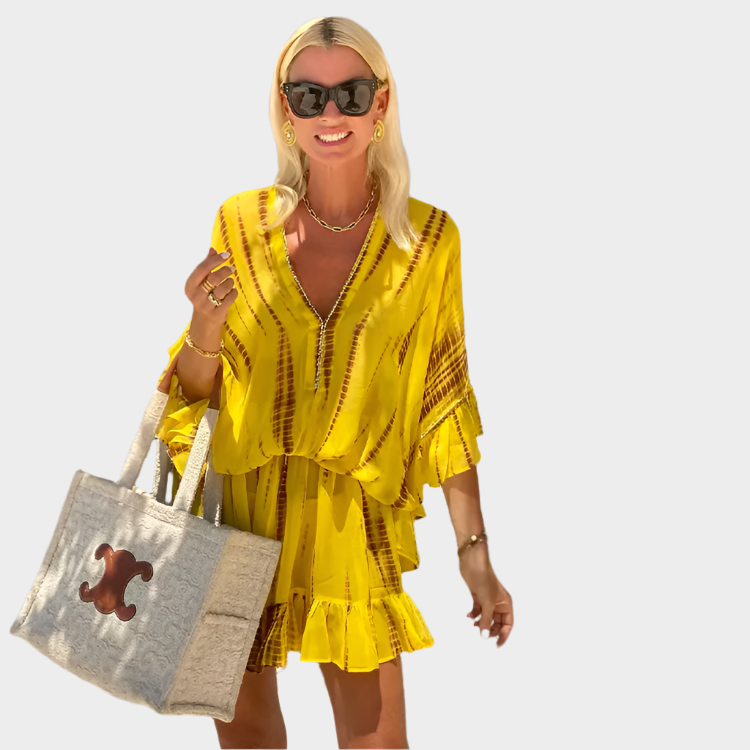 Mini Dress with High Waist and V-Neckline