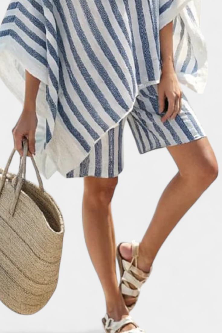 Nancy Striped Set with Oversized Top and Elegant Shorts