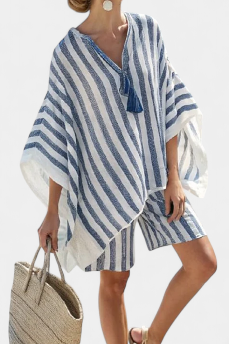 Nancy Striped Set with Oversized Top and Elegant Shorts