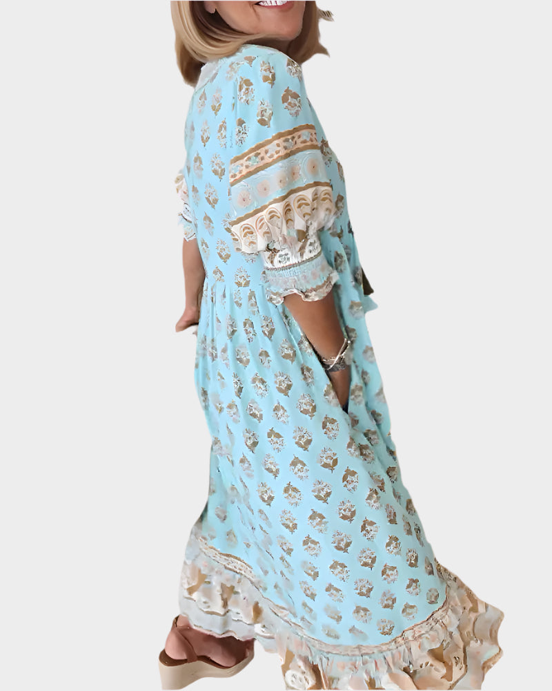 Boho Dress with Comfortable Fit and Puff Sleeves