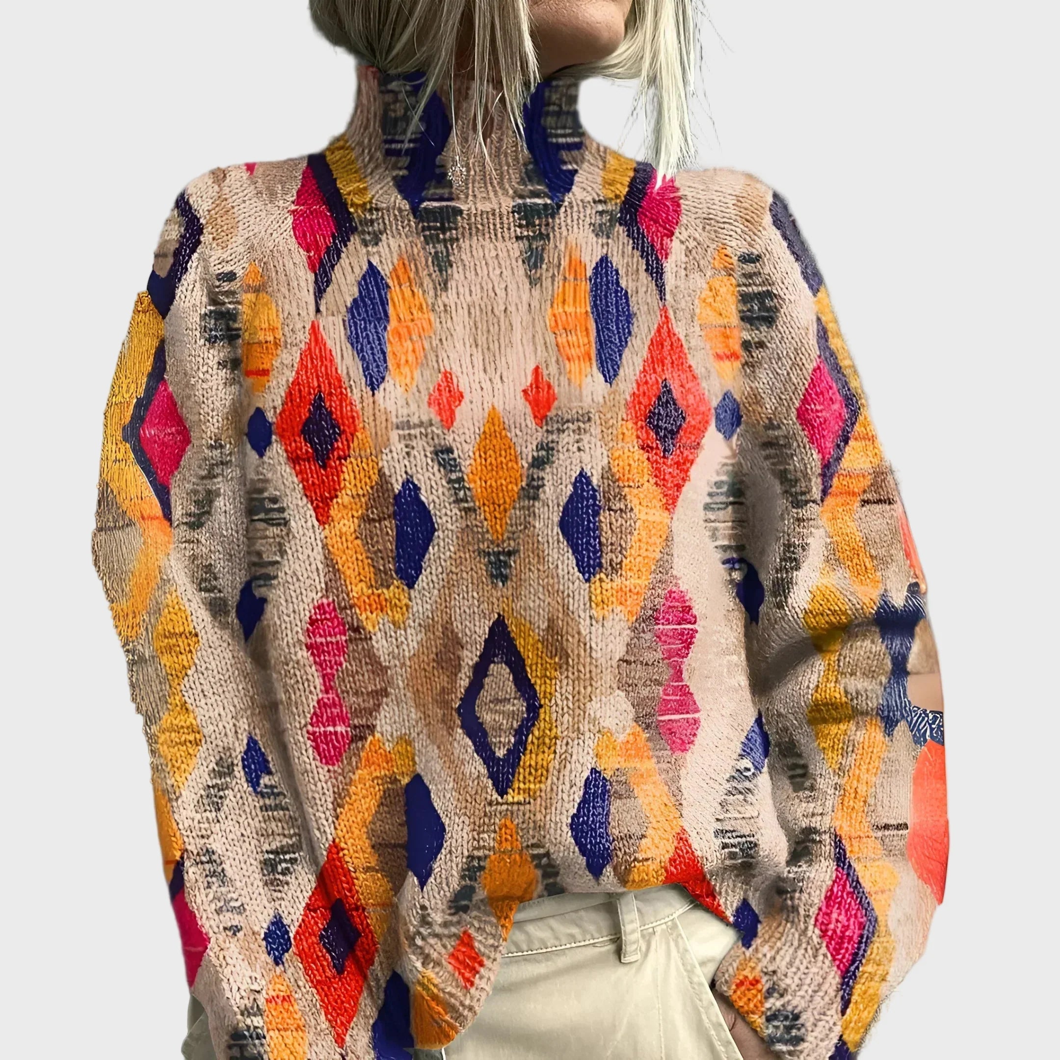 Knitted Turtleneck with Geometric Pattern