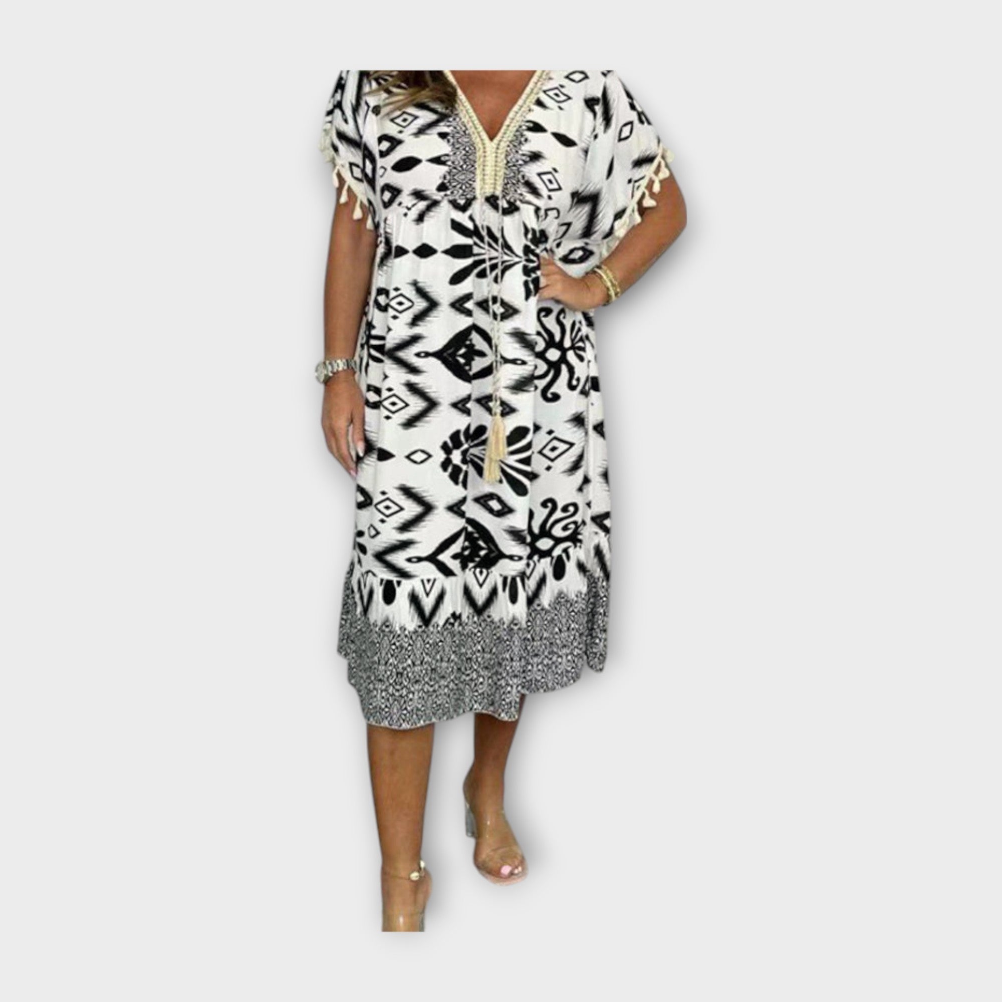 Kaftan Below Knee with Patterns and Cord